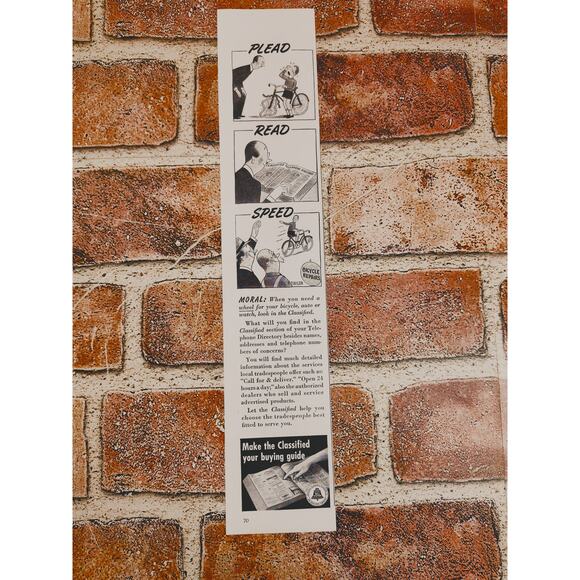 1942 Vintage Telephone Directory Ad -‎ "Plead, Read, Speed" WWII Era Print - Picture 2 of 4